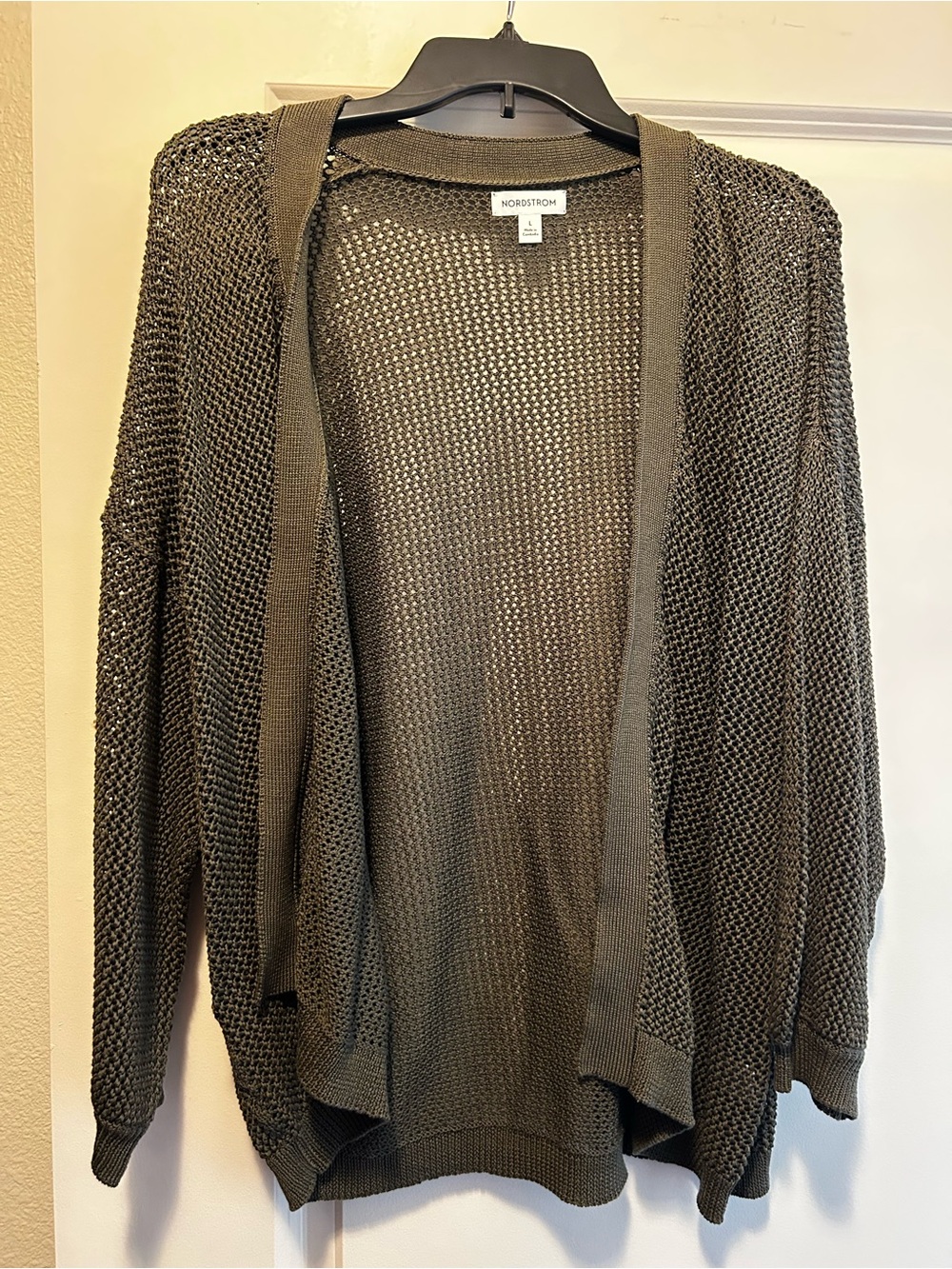 Nordstrom Olive Green Open-Weave Women's Cardigan